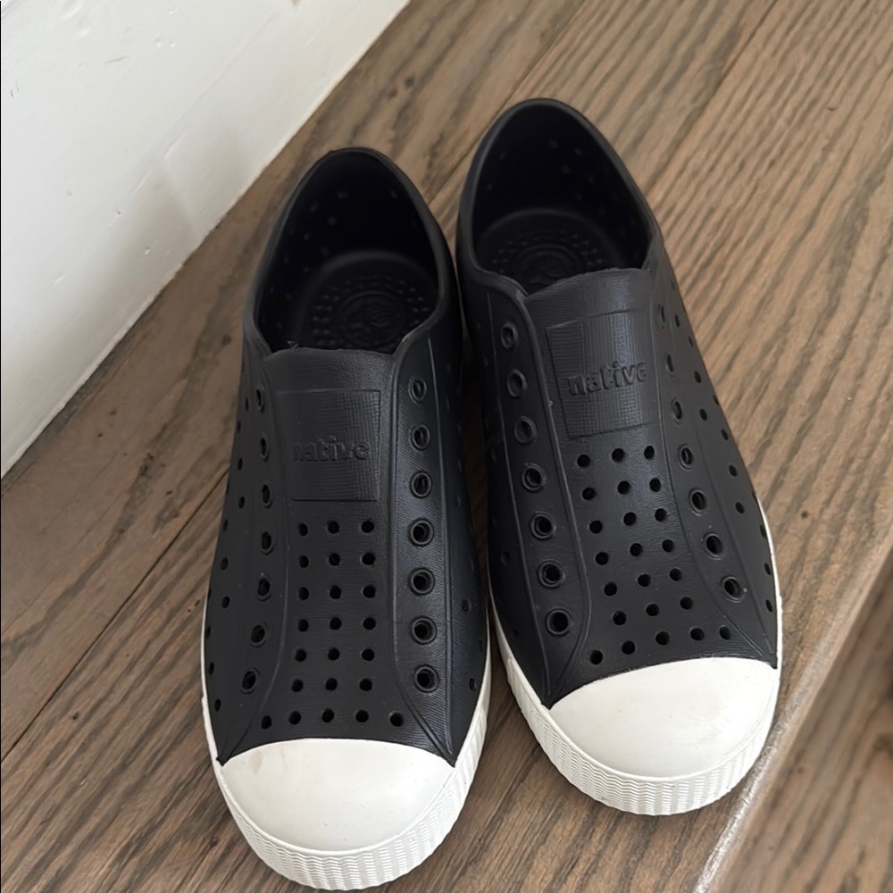 Native Black and White Slip-On Kids Shoes